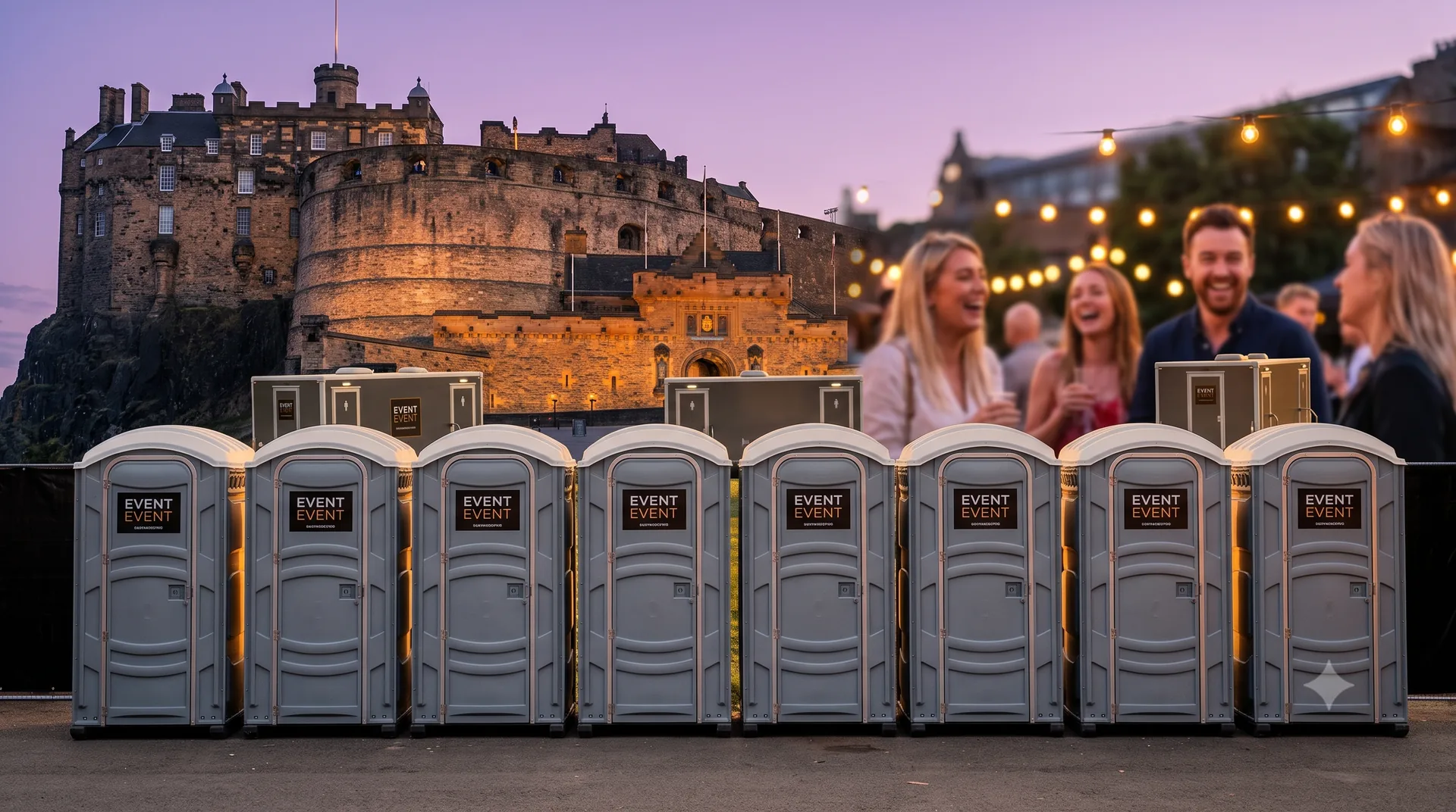 Portable units below Edinburgh Castle during a summer festival